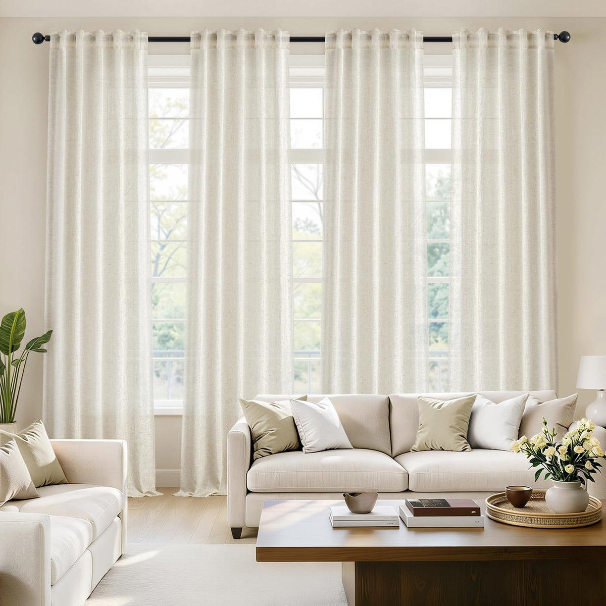 Natural Back Tab Linen Curtains 4 Panels 42W X 63L