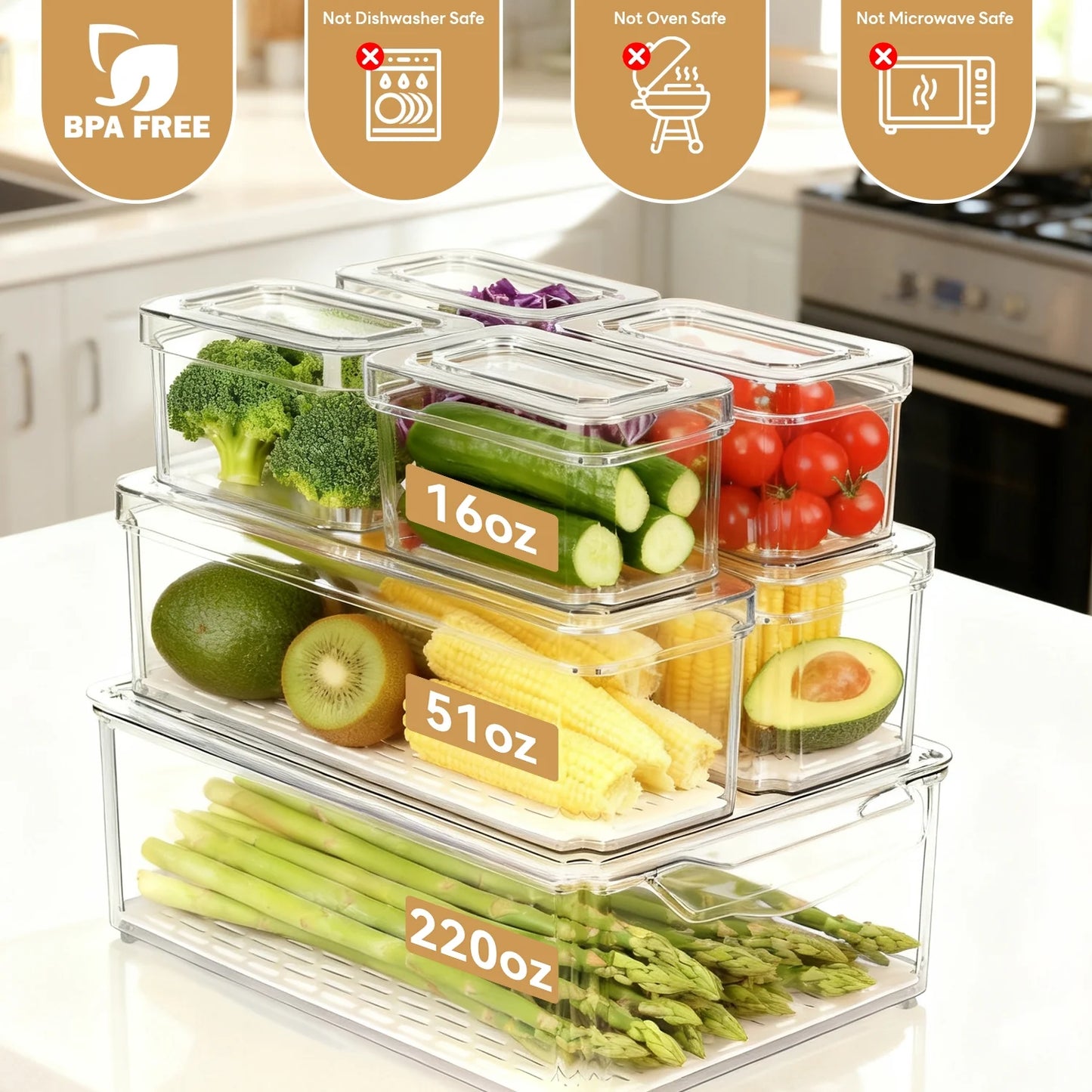 Set of 7 Fridge Organizer Refrigerator Organizer Bins with Lids, Fridge Organization and Storage Clear Containers, Stackable Plastic Pantry Storage Bins for Fruits, Vegetable, Food, BPA Free