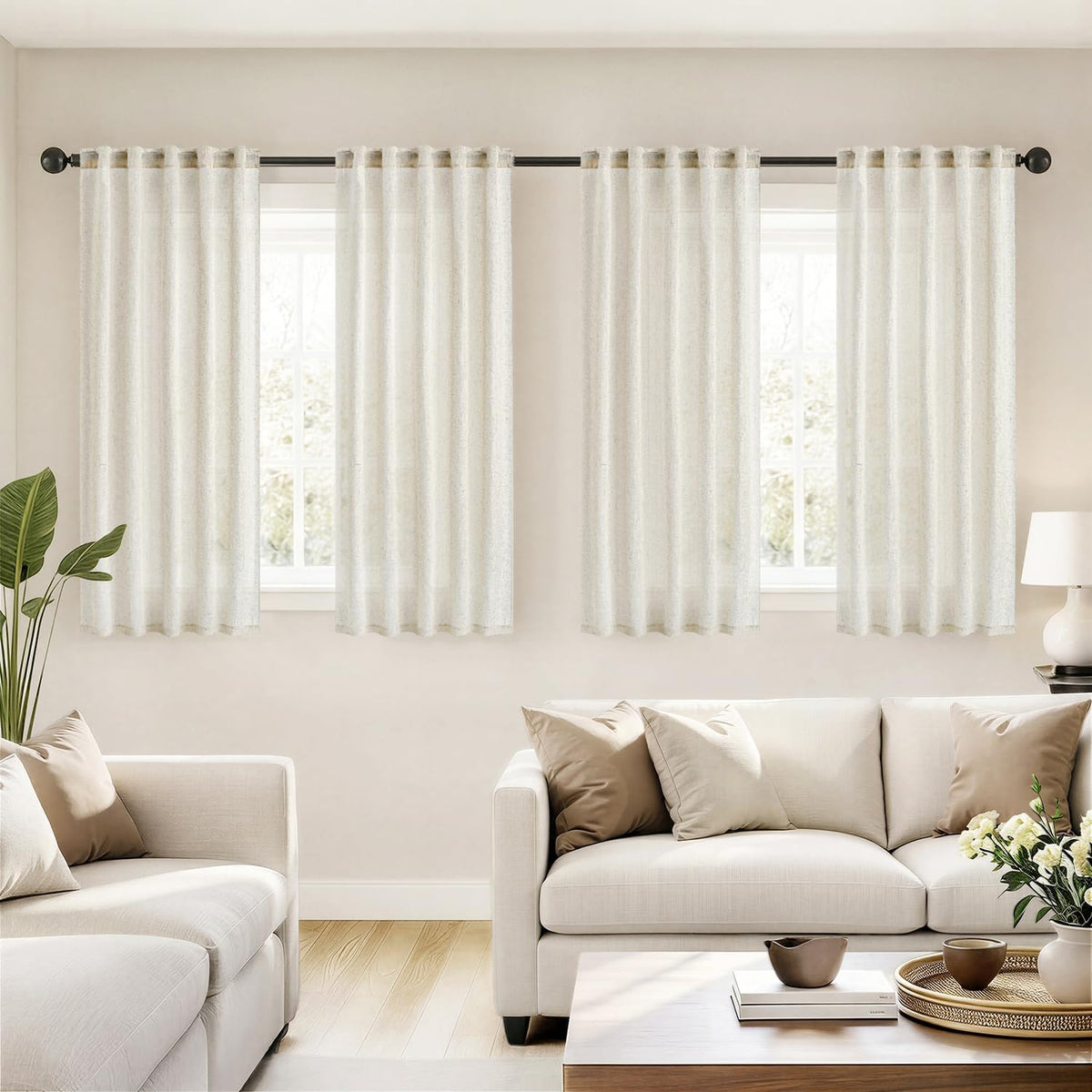 Natural Back Tab Linen Curtains 4 Panels 42W X 63L