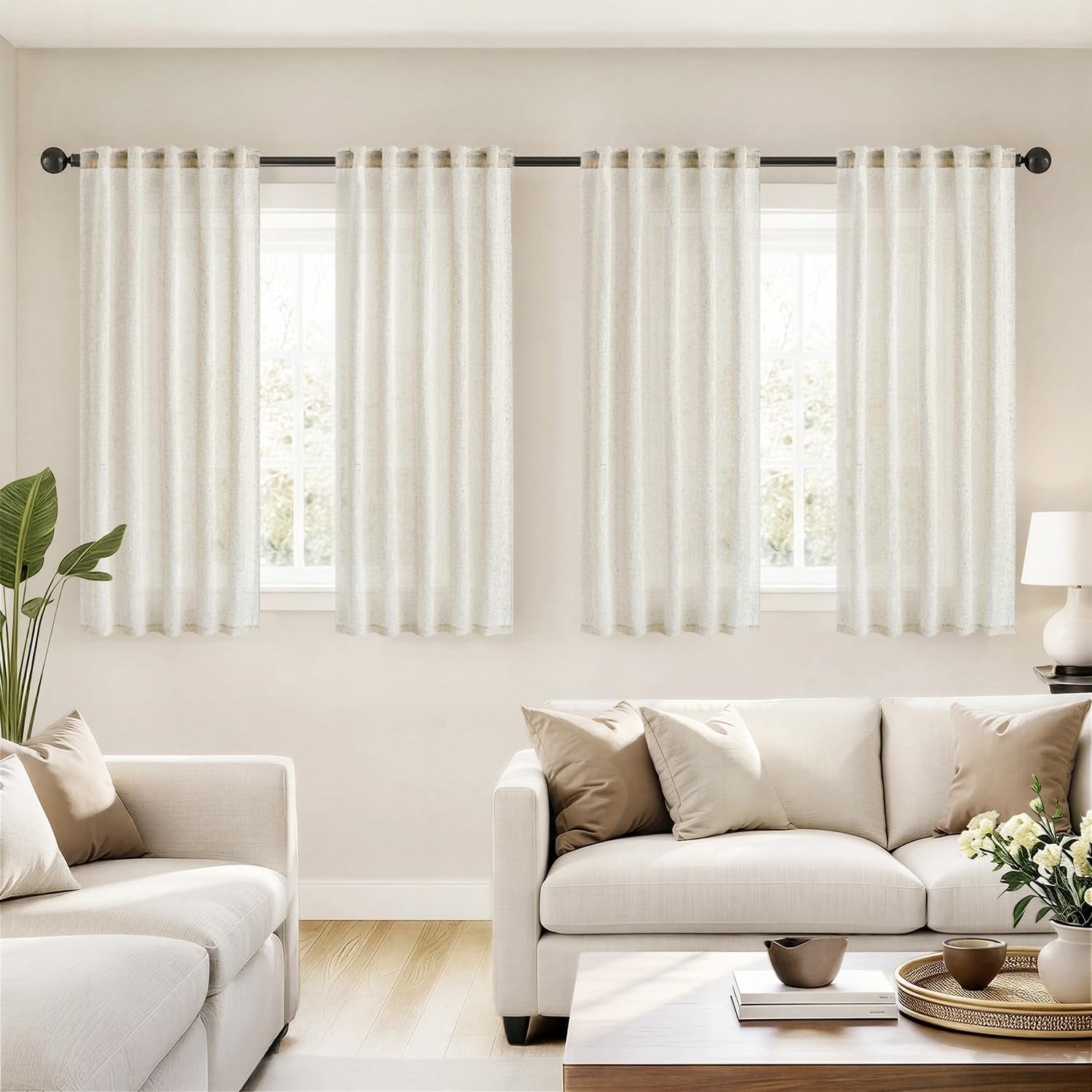 Natural Back Tab Linen Curtains 4 Panels 42W X 63L