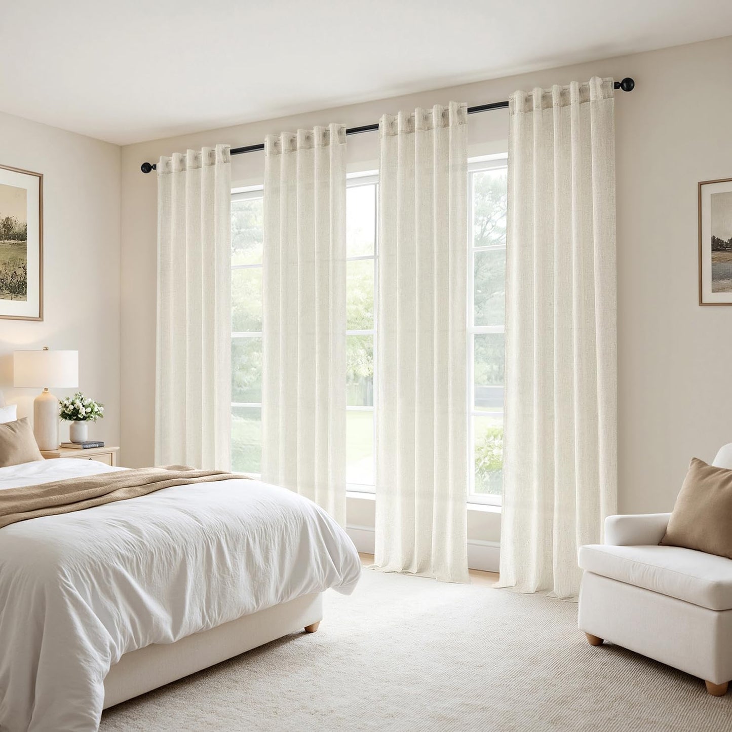Natural Back Tab Linen Curtains 4 Panels 42W X 63L