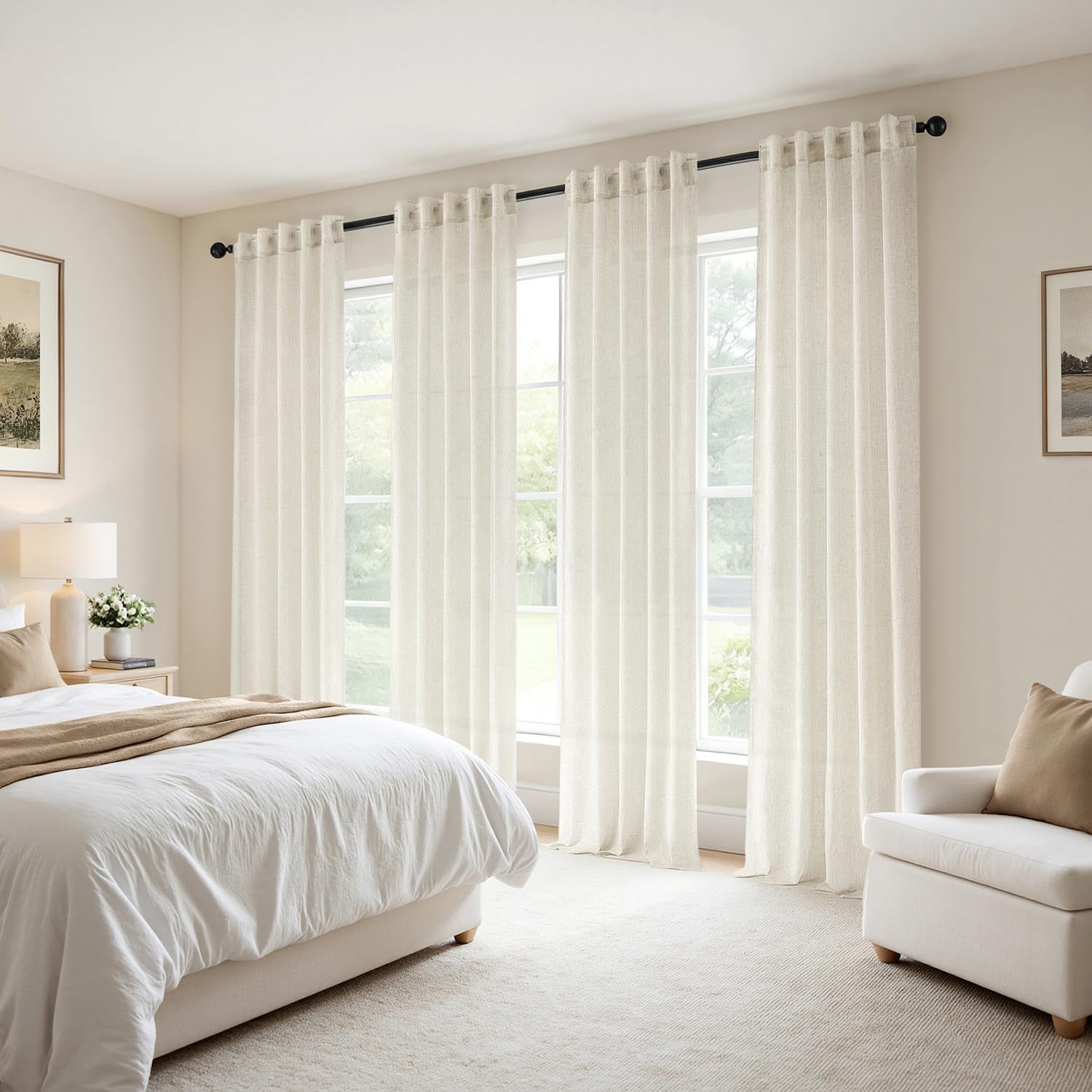 Natural Back Tab Linen Curtains 4 Panels 42W X 63L