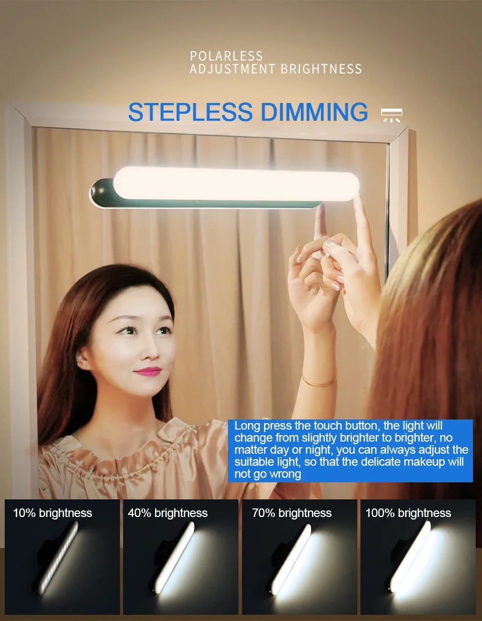 LED Makeup Mirror Light  5V USB Rechargeable Vanity Lamp Eye Protection Hanging Magnetic Desk Lamps Touch Switch Book Lights