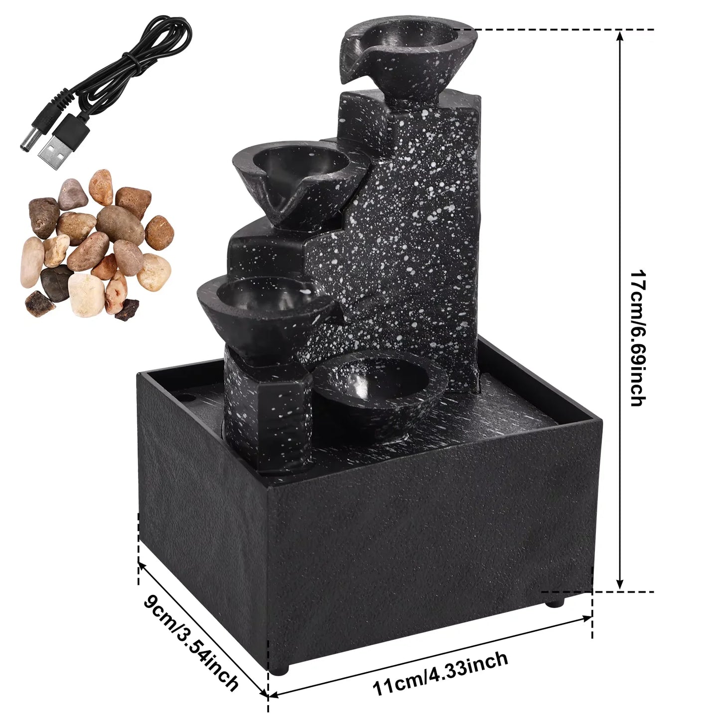 Tabletop Fountain Water Circulating LED Decor Flowing Water Ornaments Meditation Desktop Waterfall Home Office Decoration