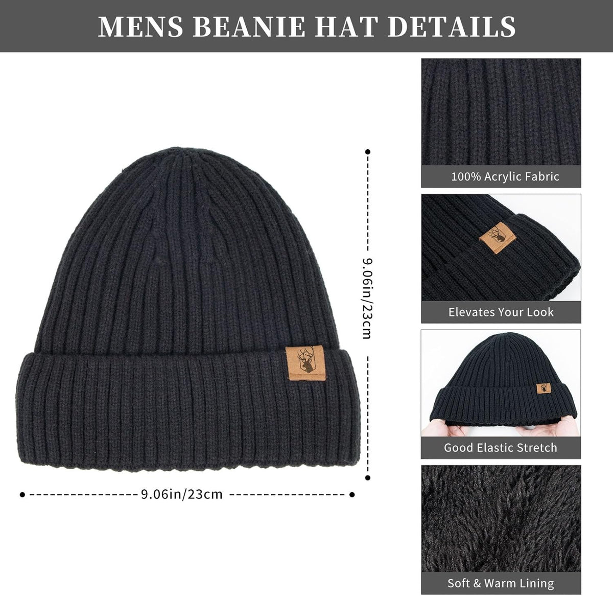 Winter Beanie Hats Long Neck Scarf for Men and Touchscreen Gloves 3PCS Set
