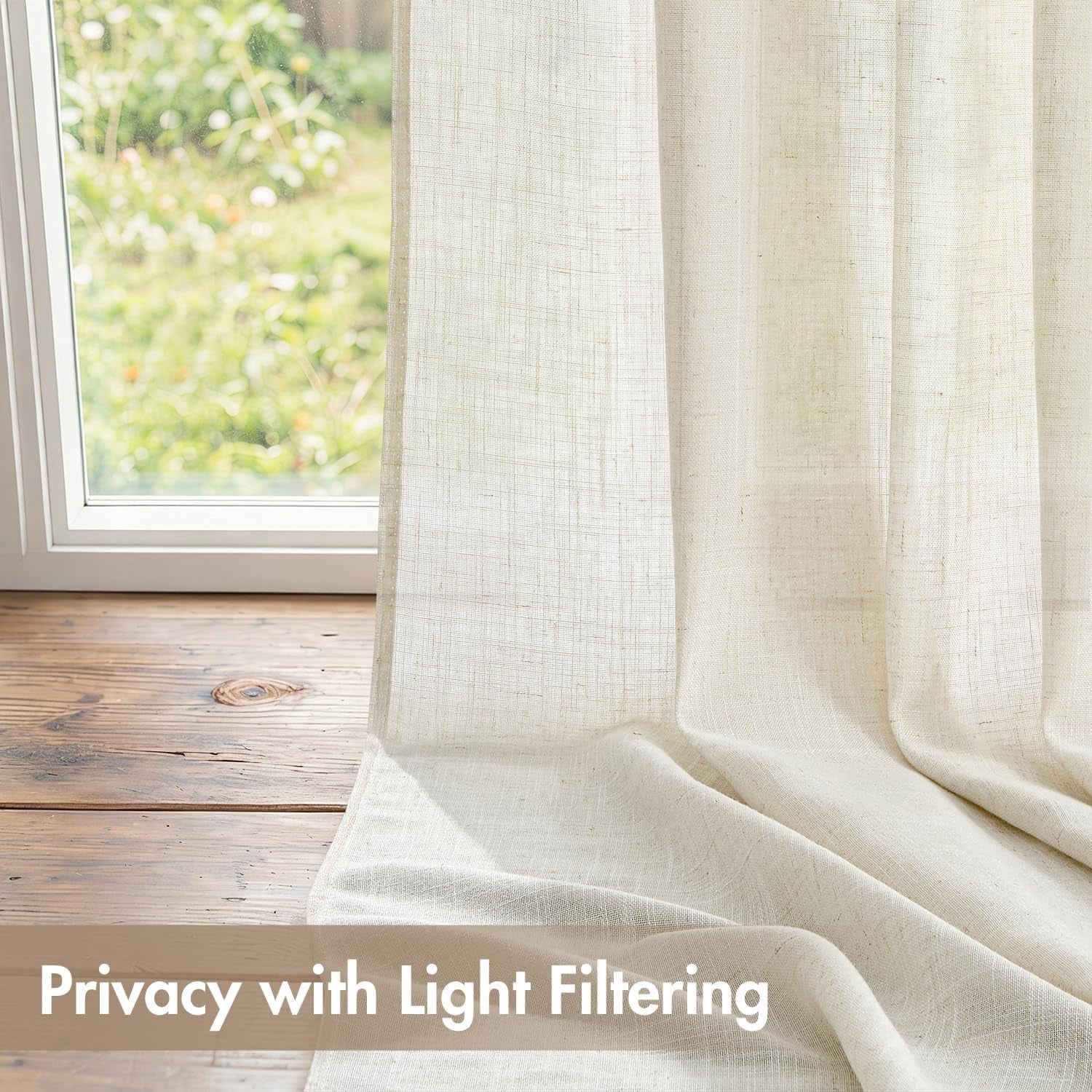 Natural Back Tab Linen Curtains 4 Panels 42W X 63L