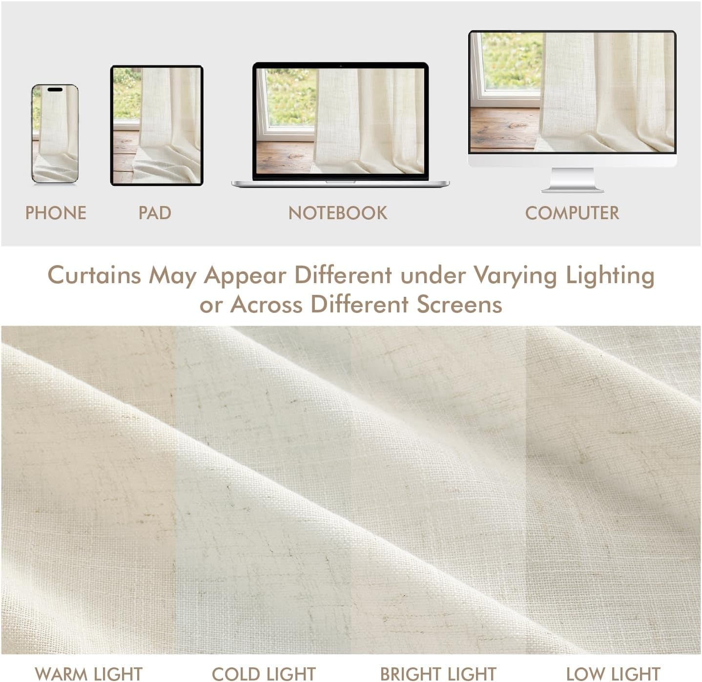 Natural Back Tab Linen Curtains 4 Panels 42W X 63L